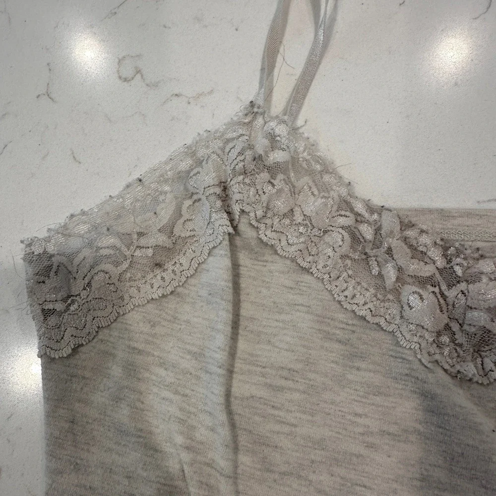 Charlotte Russe Y2K Babydoll Lace Trim Cami Top Heathered Grey Womens Medium